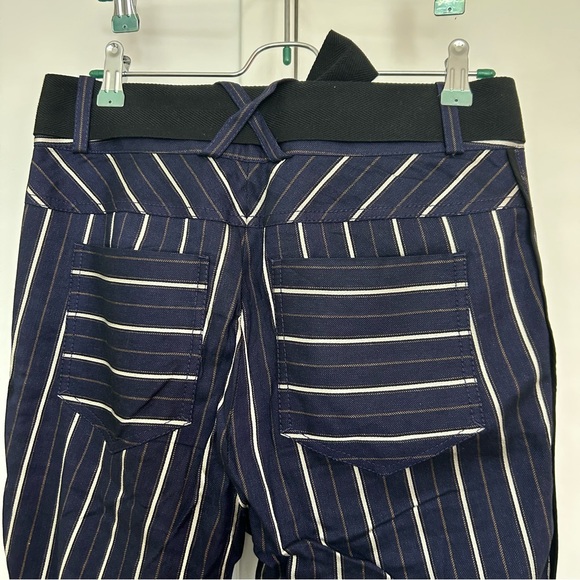 Derek Lam 10 Crosby Blue Striped Trousers with Waist Tie and Cuffed Ankle - Picture 6 of 8